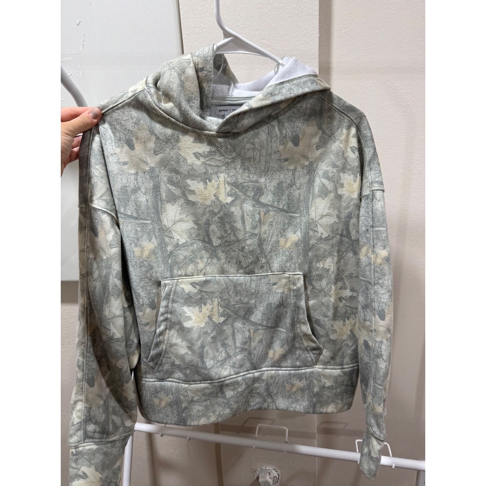 Better Together Womens Grey Leaf Camo Hooded Sweatshirt Pullover TK6321 Size M